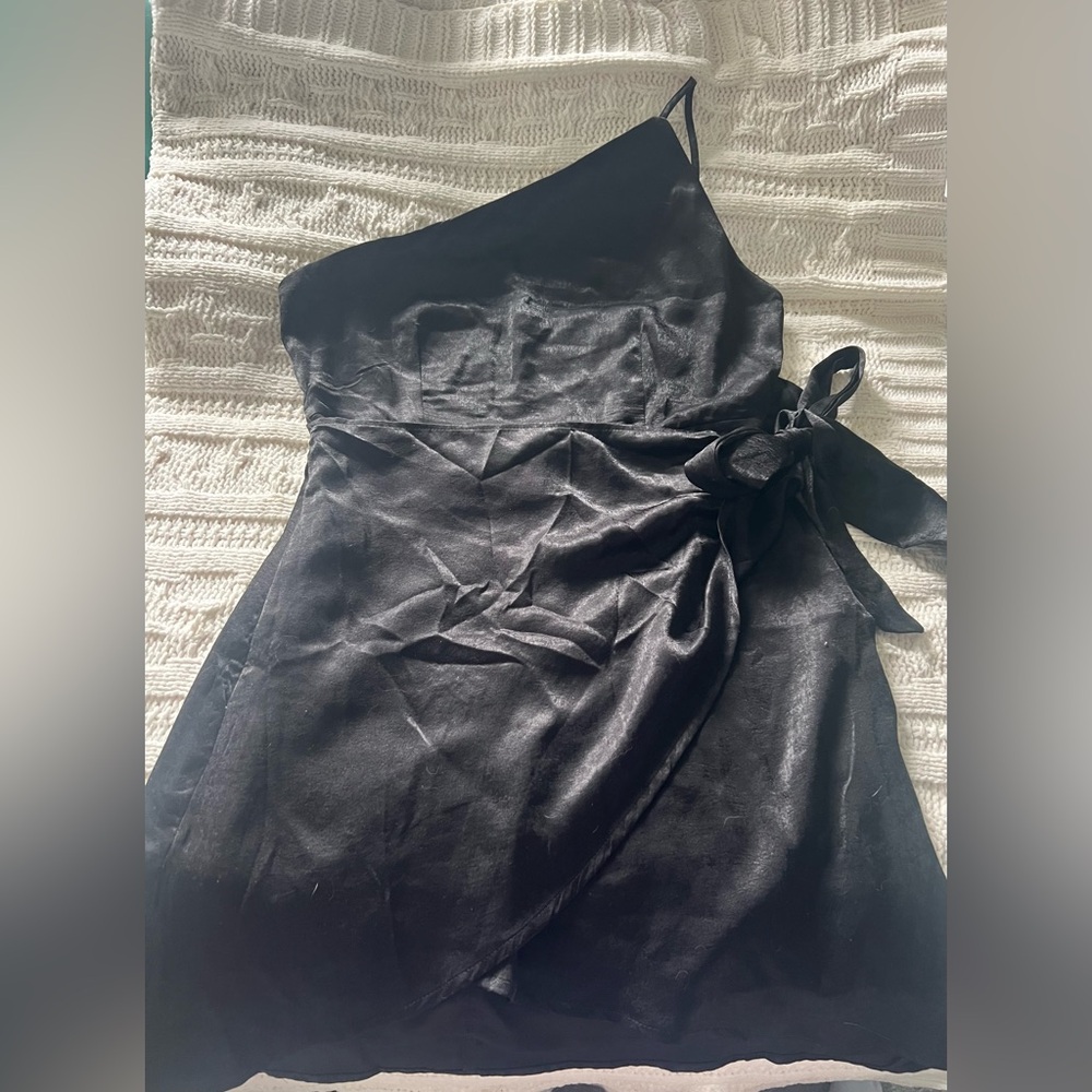 Black satin one should mini dress